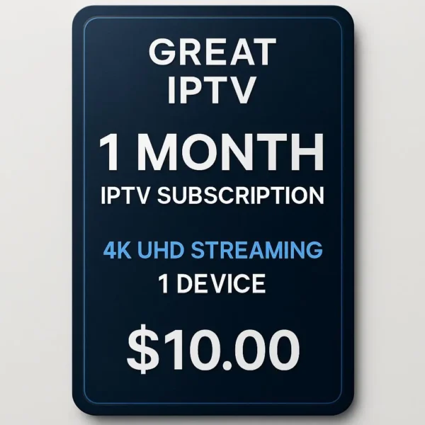 1 Month IPTV Subscription with 15,000+ Channels & 100,000+ VOD in 4K UHD