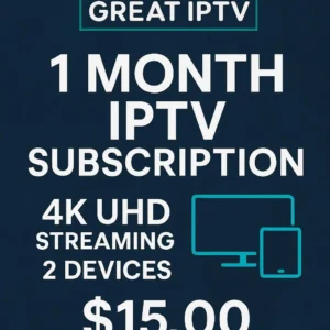 1 Month IPTV Subscription with 15,000+ Live Channels & 100,000+ VOD for 2 Devices in 4K UHD