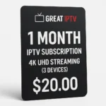 1 Month IPTV Subscription with 15,000+ Live Channels & 100,000+ VOD for 3 Devices in 4K UHD