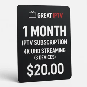 1 Month IPTV Subscription with 15,000+ Live Channels & 100,000+ VOD for 3 Devices in 4K UHD