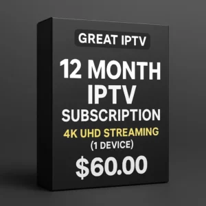 12 Months IPTV Subscription with 15,000+ Live Channels & 100,000+ VOD in 4K UHD