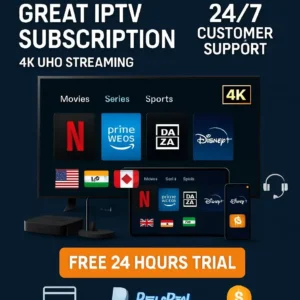 12 Months IPTV Subscription with 15,000+ Live Channels & 100,000+ VOD for 2 Devices in 4K UHD
