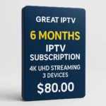 6 Months IPTV Subscription with 15,000+ Live Channels & 100,000+ VOD for 3 Devices in 4K UHD